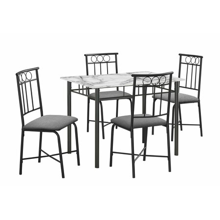MONARCH SPECIALTIES Dining Table Set, Small, 40 in. Rectangular, Kitchen, White Marble Look Laminate, Black Metal I 1014